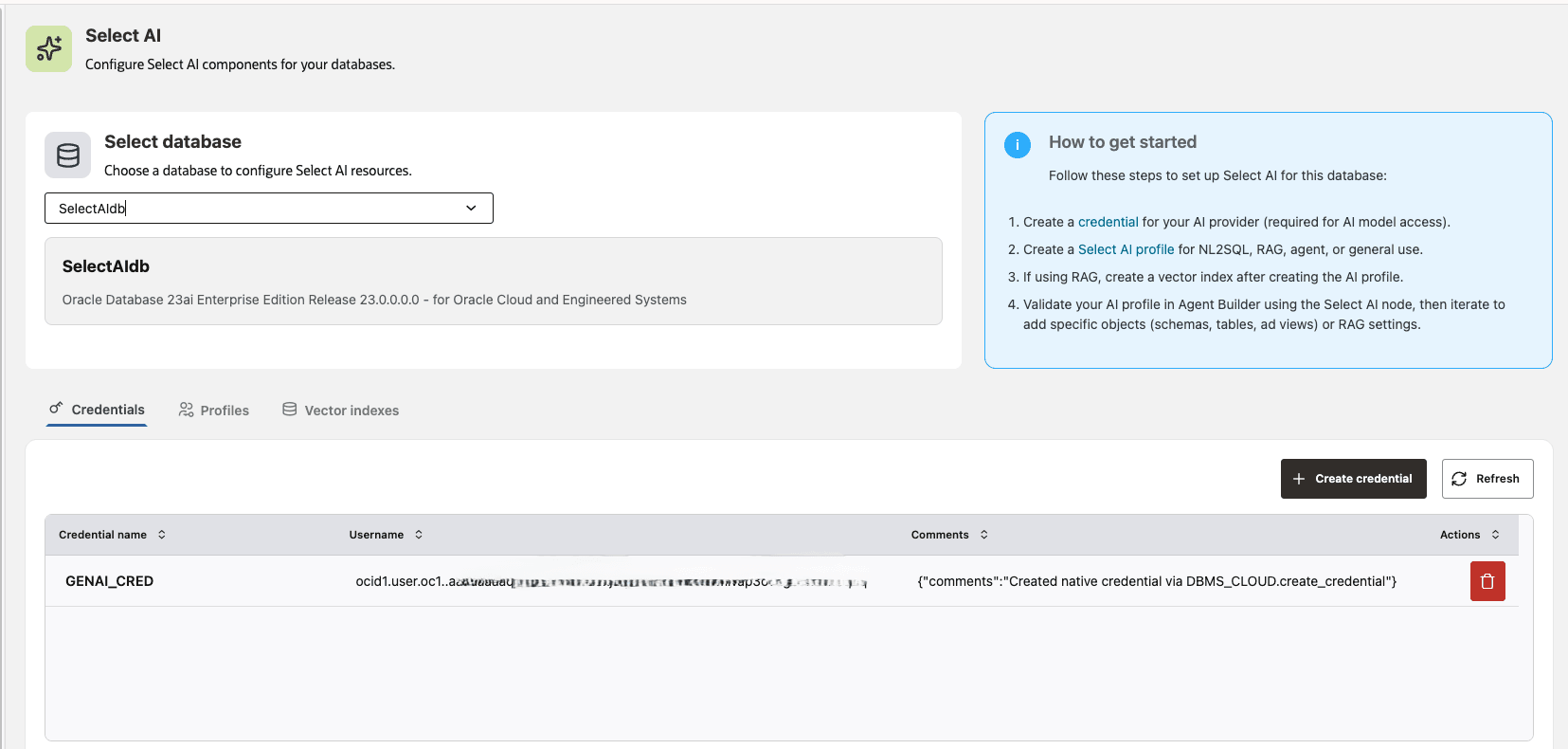 Select Database for Select AI Select Database