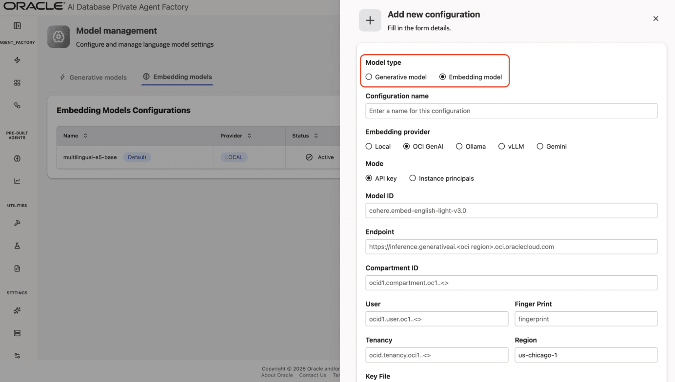 Pick embedding models Pick Model Type