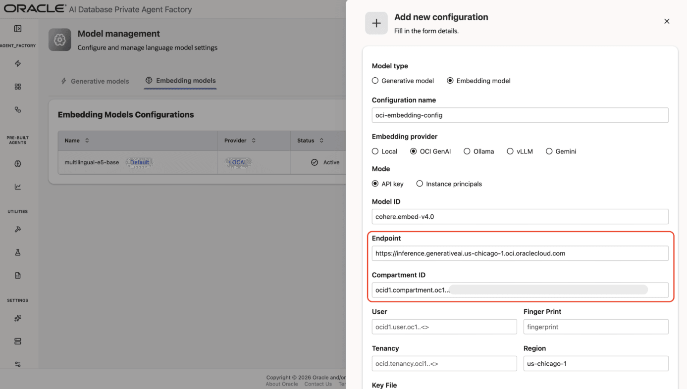 Fill OCI credentials Fill OCI credentials