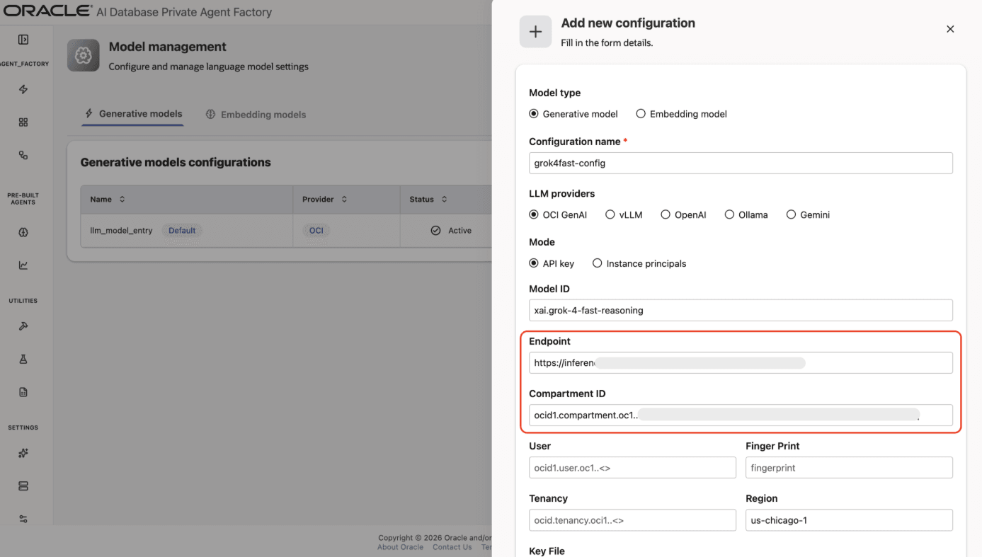 Fill OCI credentials Fill OCI credentials
