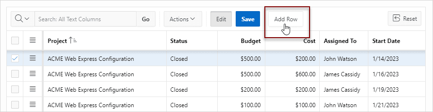 Add Row button