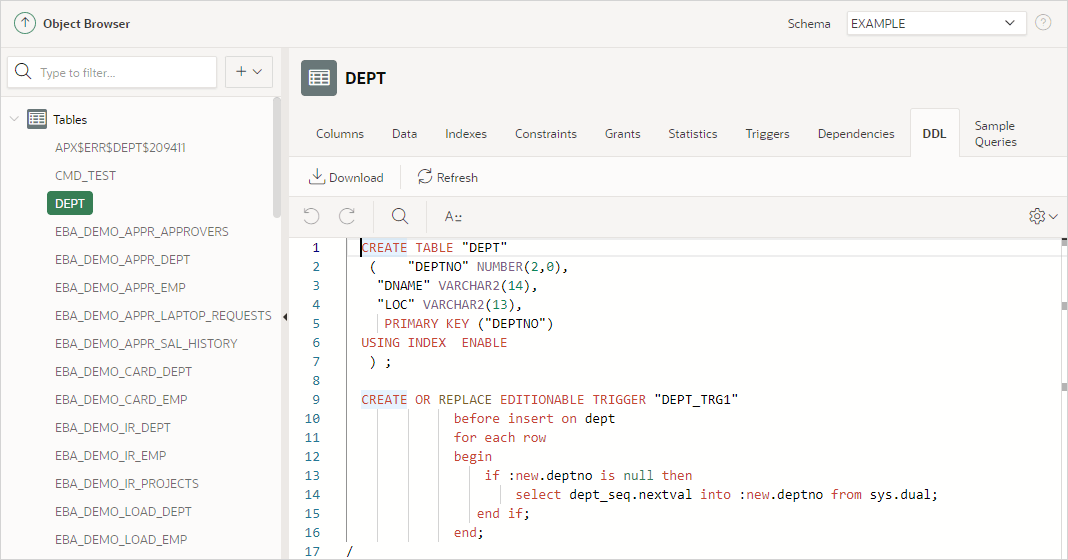 Description of code_editor_ddl_tab.png follows