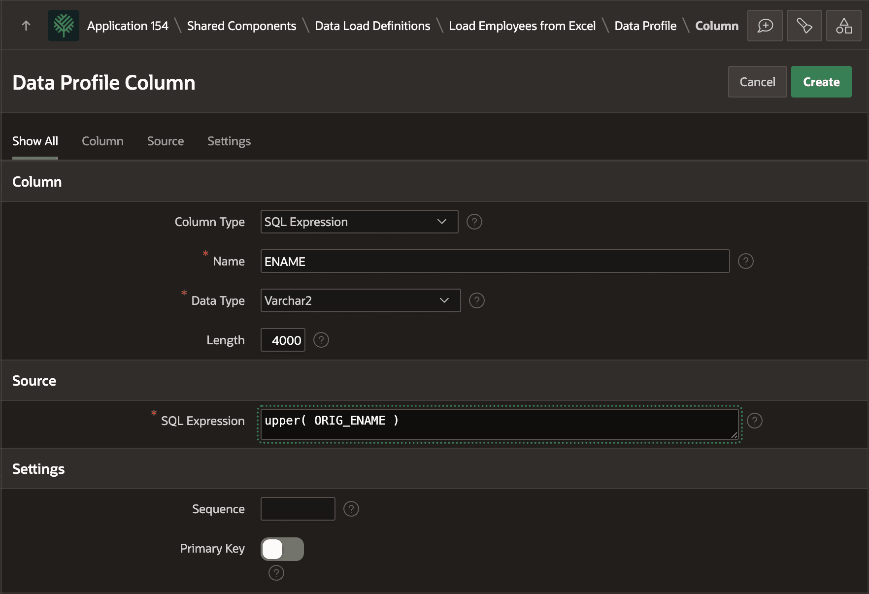 Adding a SQL Expression Data Profile Column for ENAME
