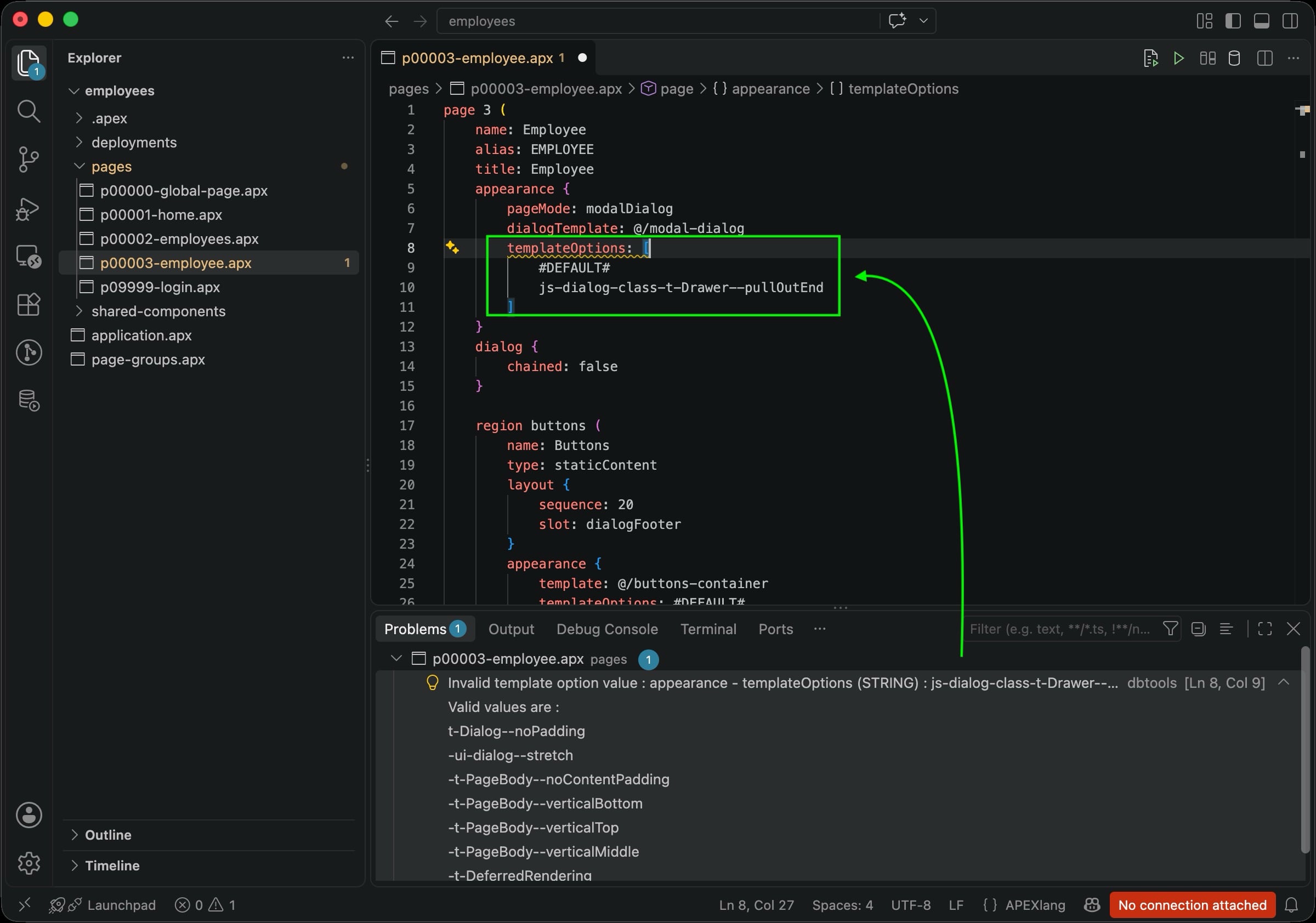 VS Code Problems Panel Shows APEXlang Validation Errors Proactively