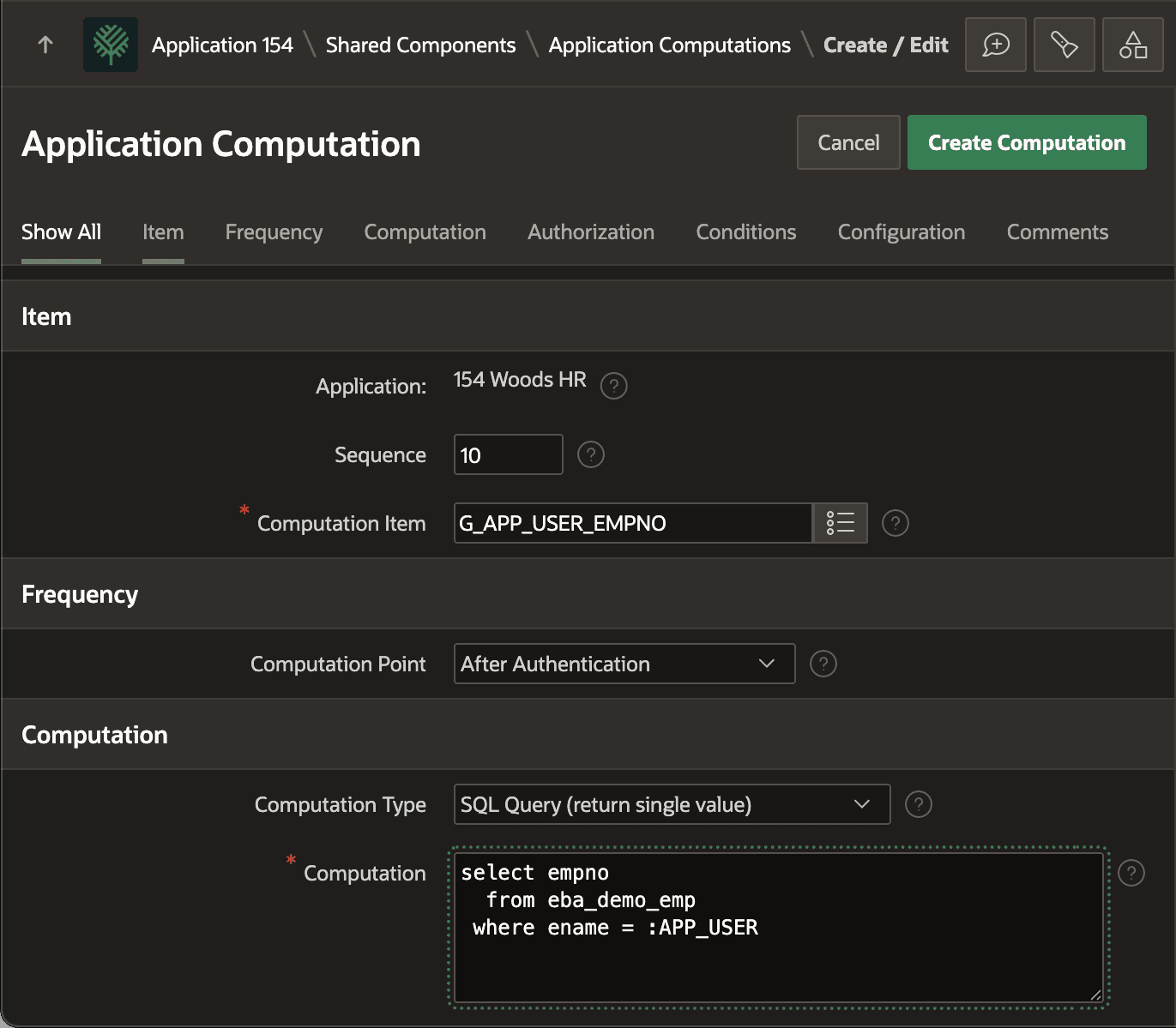 Computing an Application Item's Value After Login