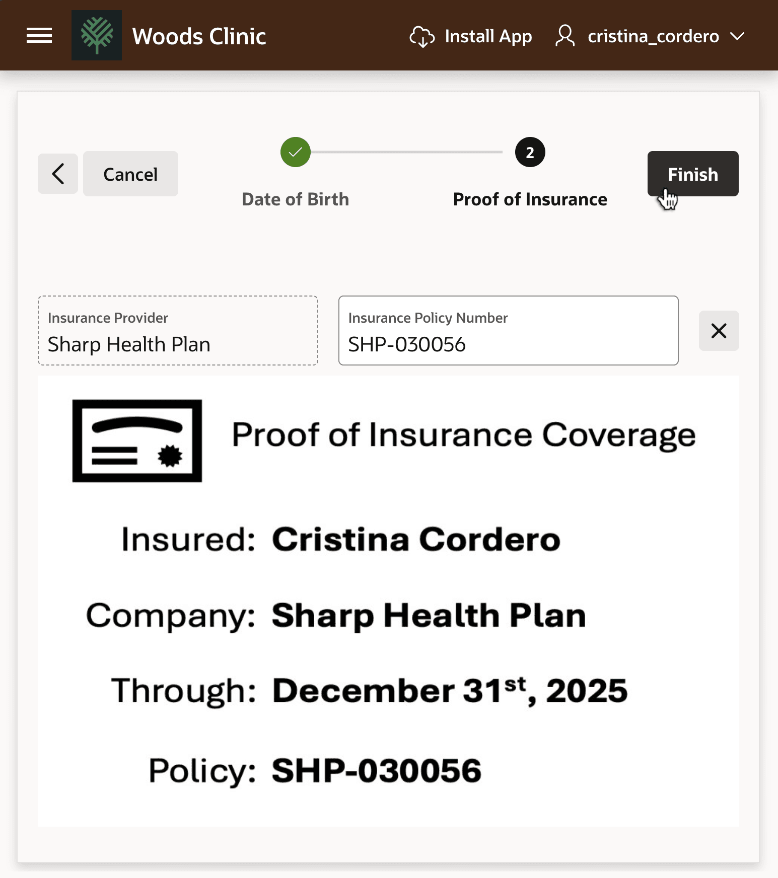 Cristina Cordero Completes Registration - Proof of Insurance