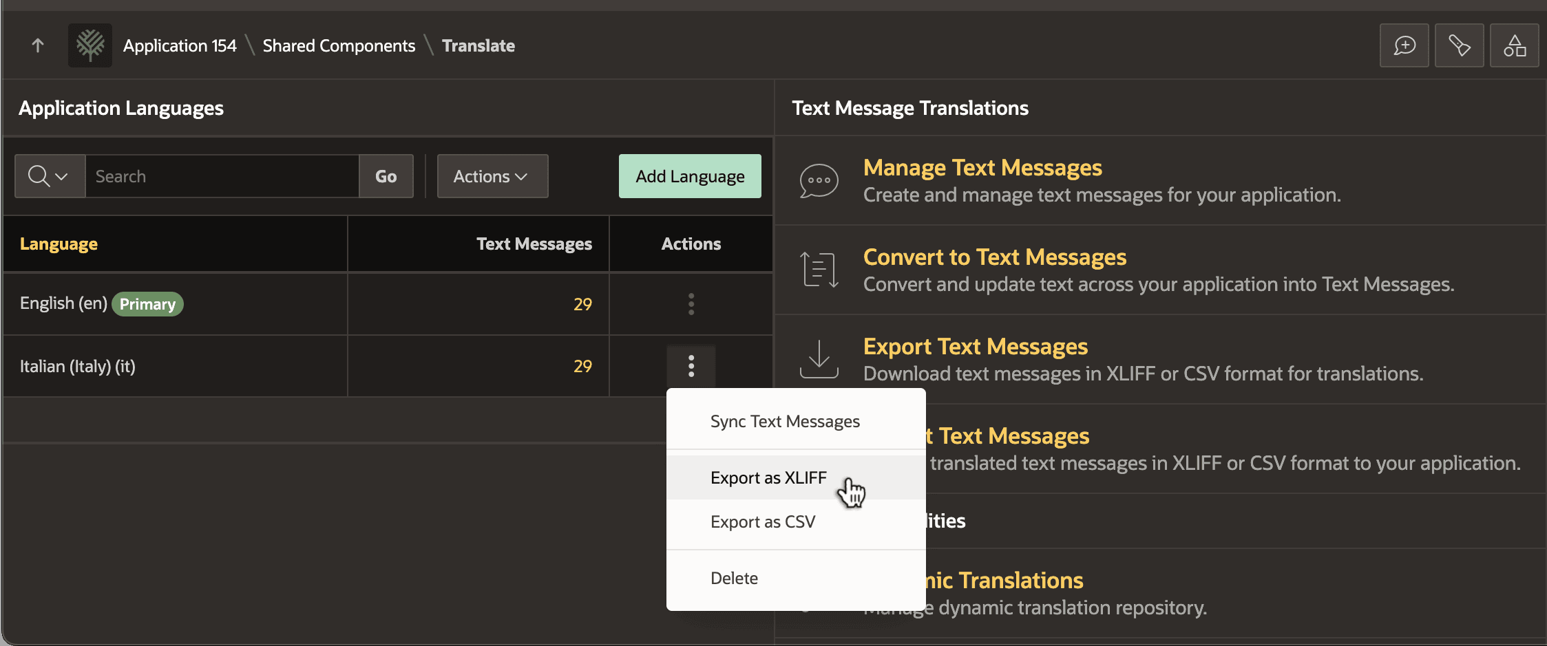 Exporting all Text Messages for a Language to an XLIFF File