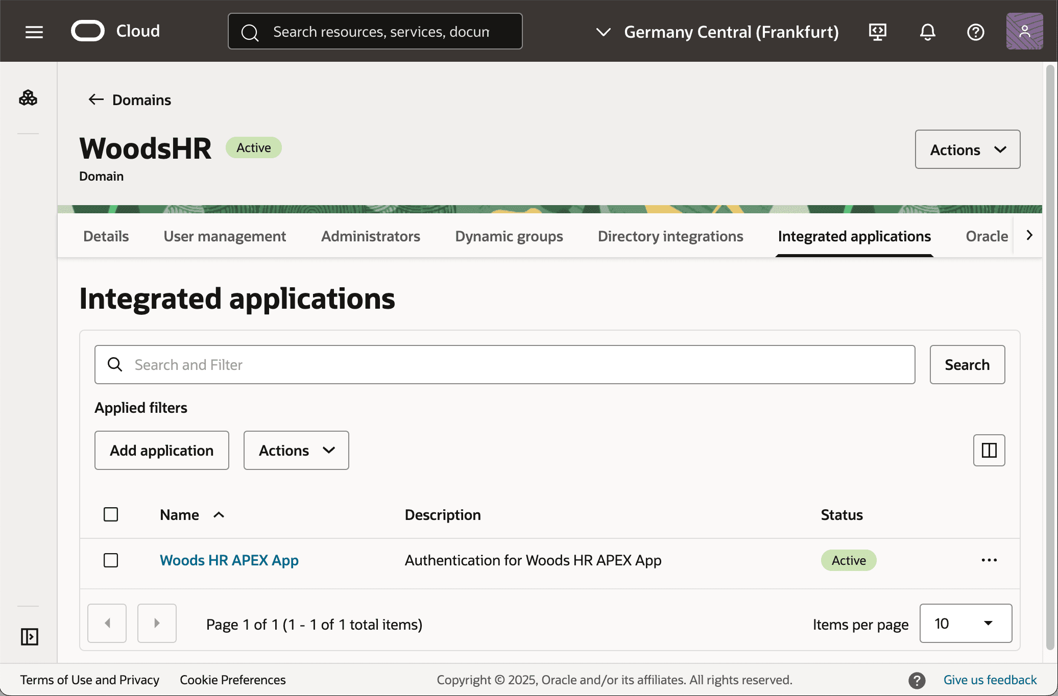 Domain Integrated App for Use by Woods HR APEX Application