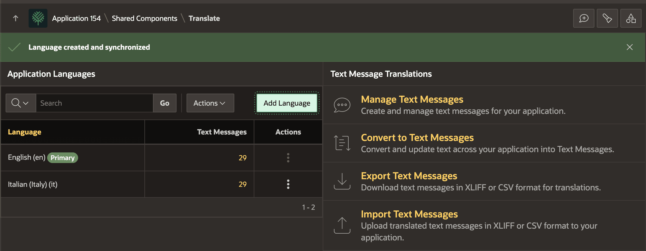 Primary Language and First Translated Language Created and Synchronized Primary Language and First Translated Language Created and Synchronized