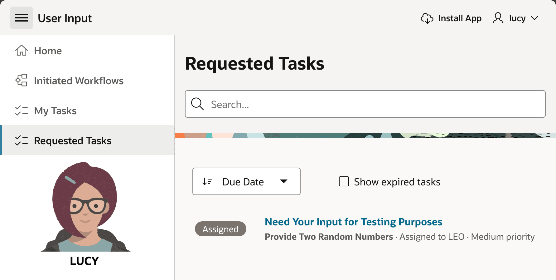 Lucy Initiates a Workflow and Sees It In Her "Requested Tasks" Page