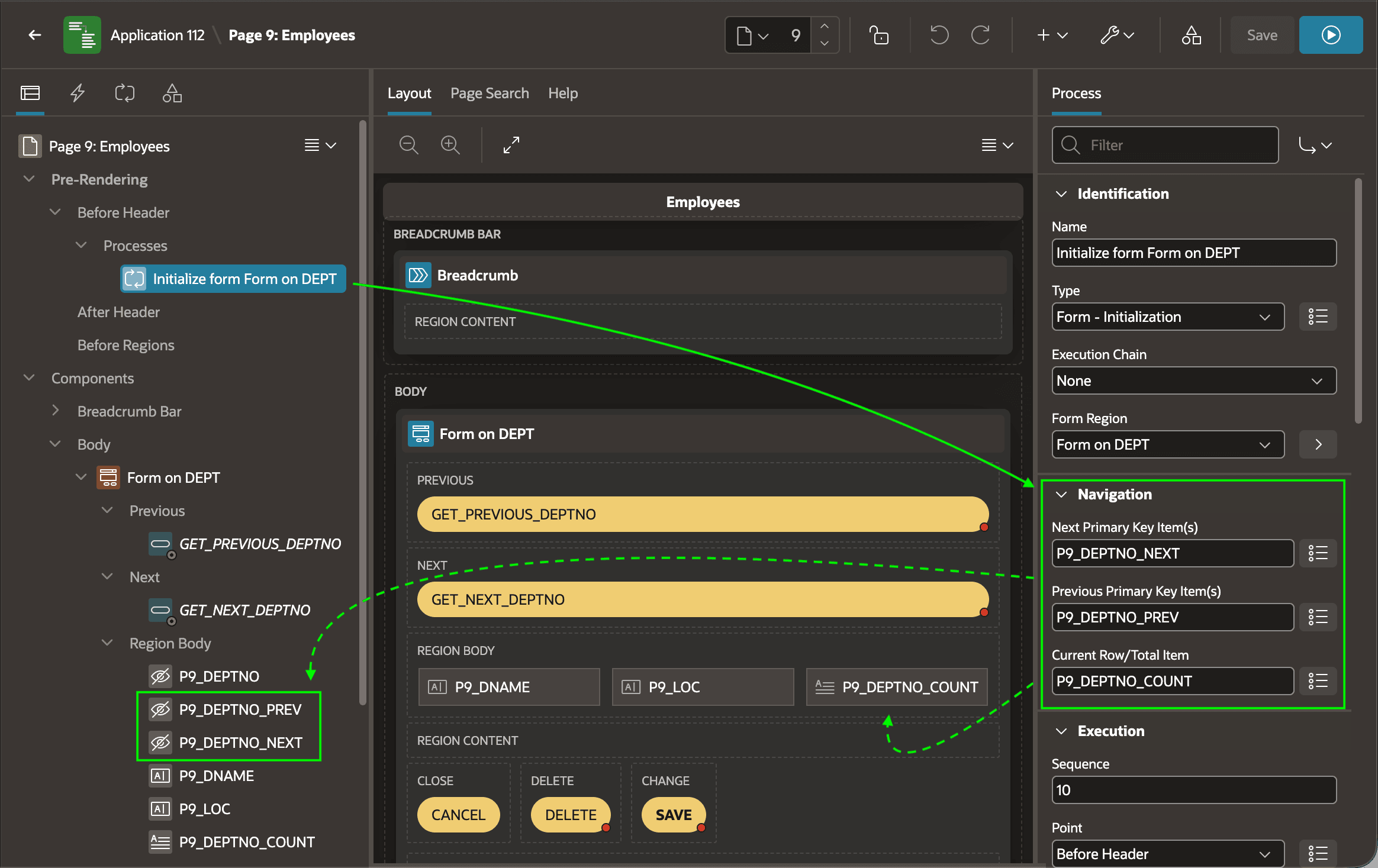 Configuring Form Navigation Items on Initialization Page Process