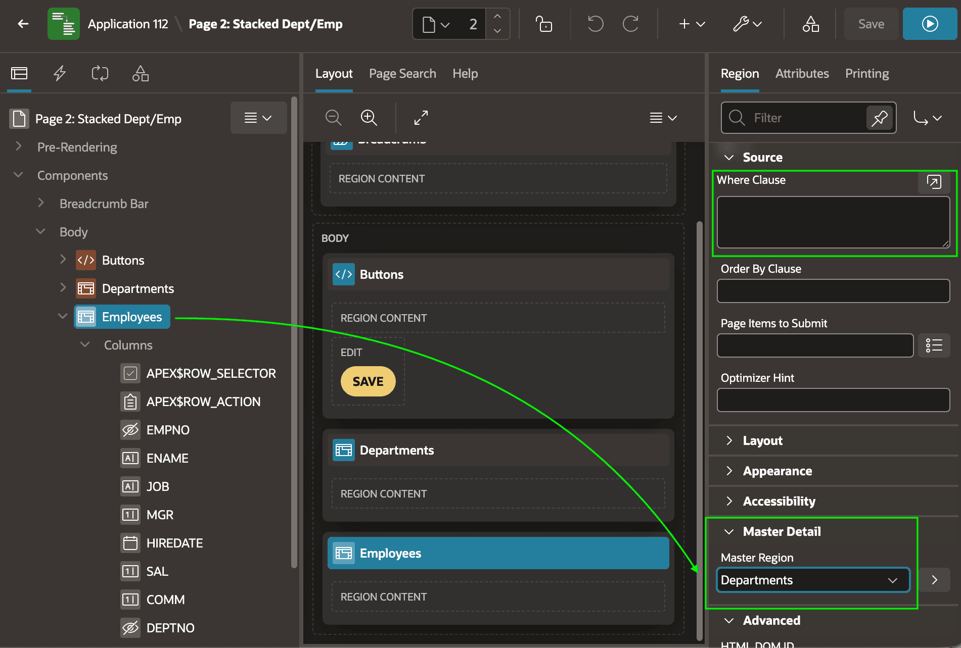 Configuring the Master Region of a Detail Grid Configuring the Master Region of a Detail Grid