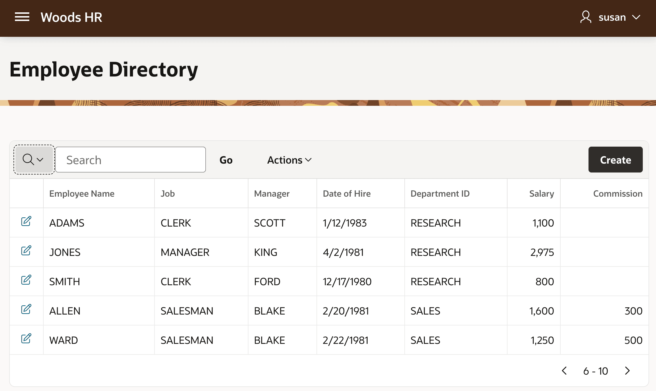 Employee Directory Page with an Interactive Report in Primary Language