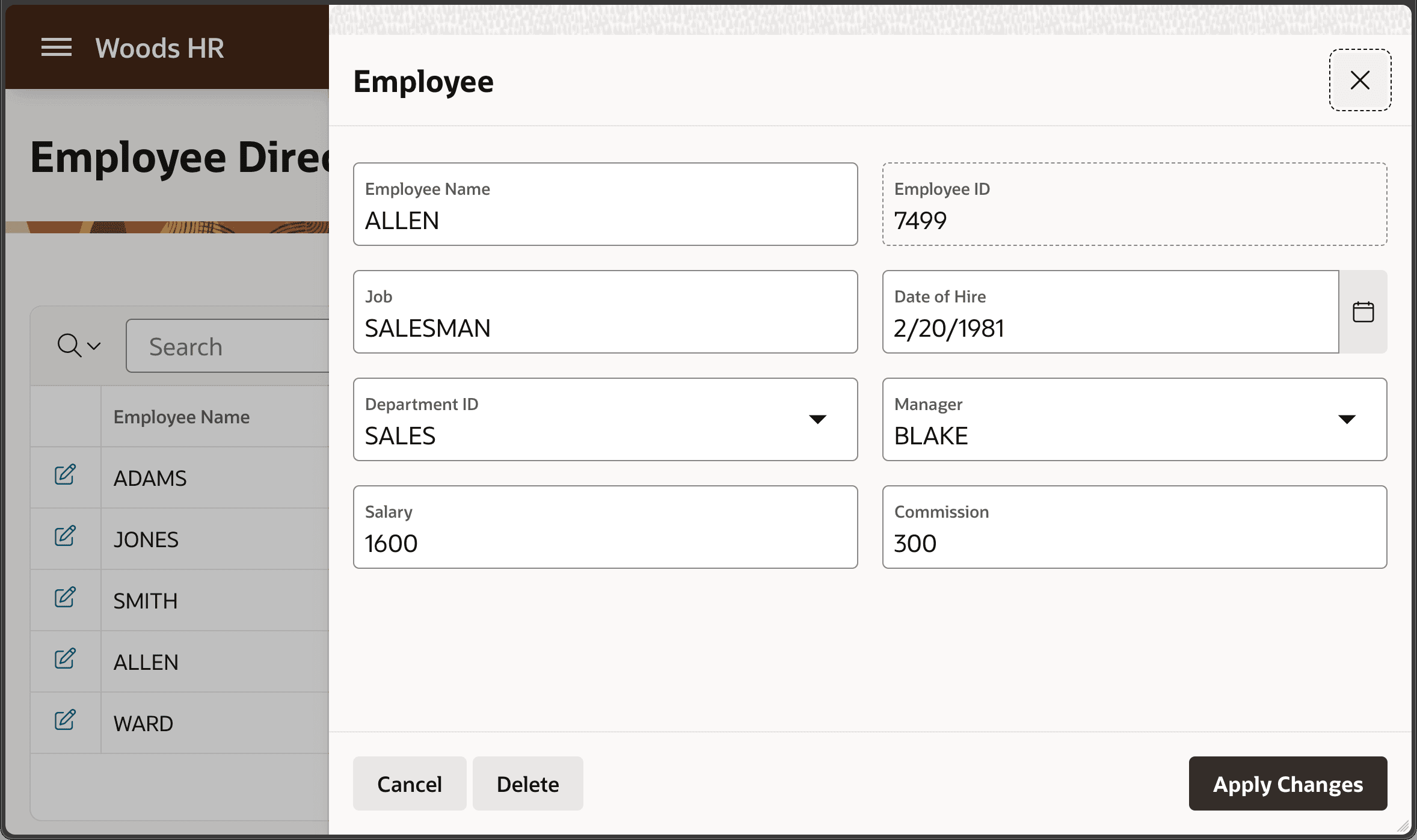 Employee Details Form Page for HR Representatives Only in Primary Language