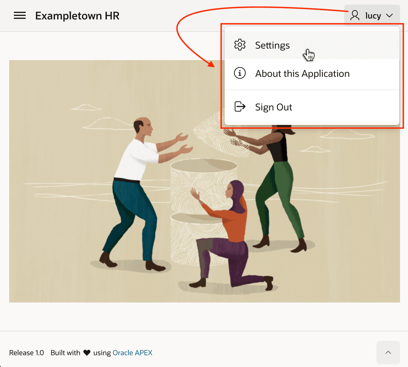 Navigation Bar List for Application Options and Logout