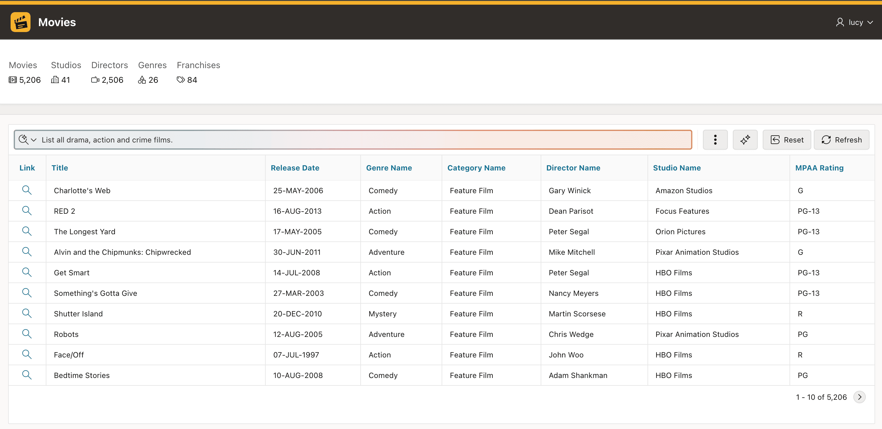 Typing a Request in Natural Language into the Interactive Report Search Field