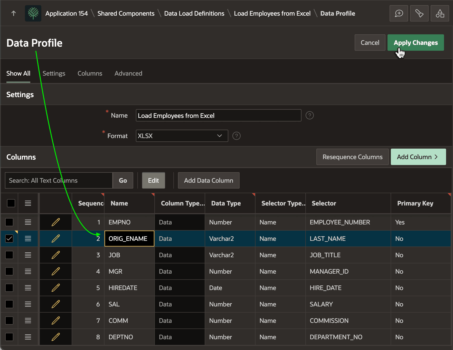 Renaming ENAME to ORIG_ENAME Data Profile Column