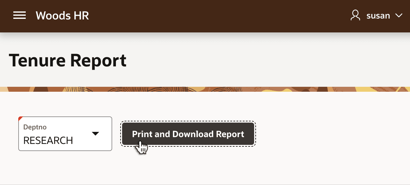 HR Rep Susan Prints Tenure Report for Research Department