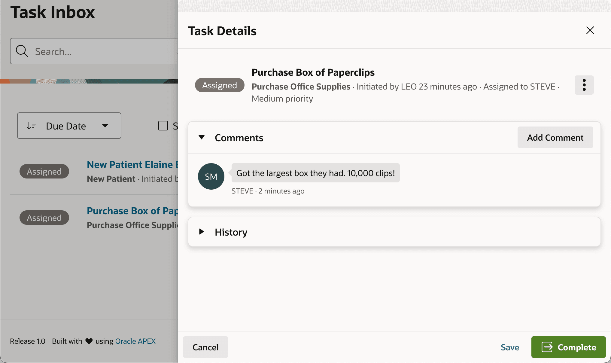 Action Tasks Have a (Complete) Button in Task Details Page