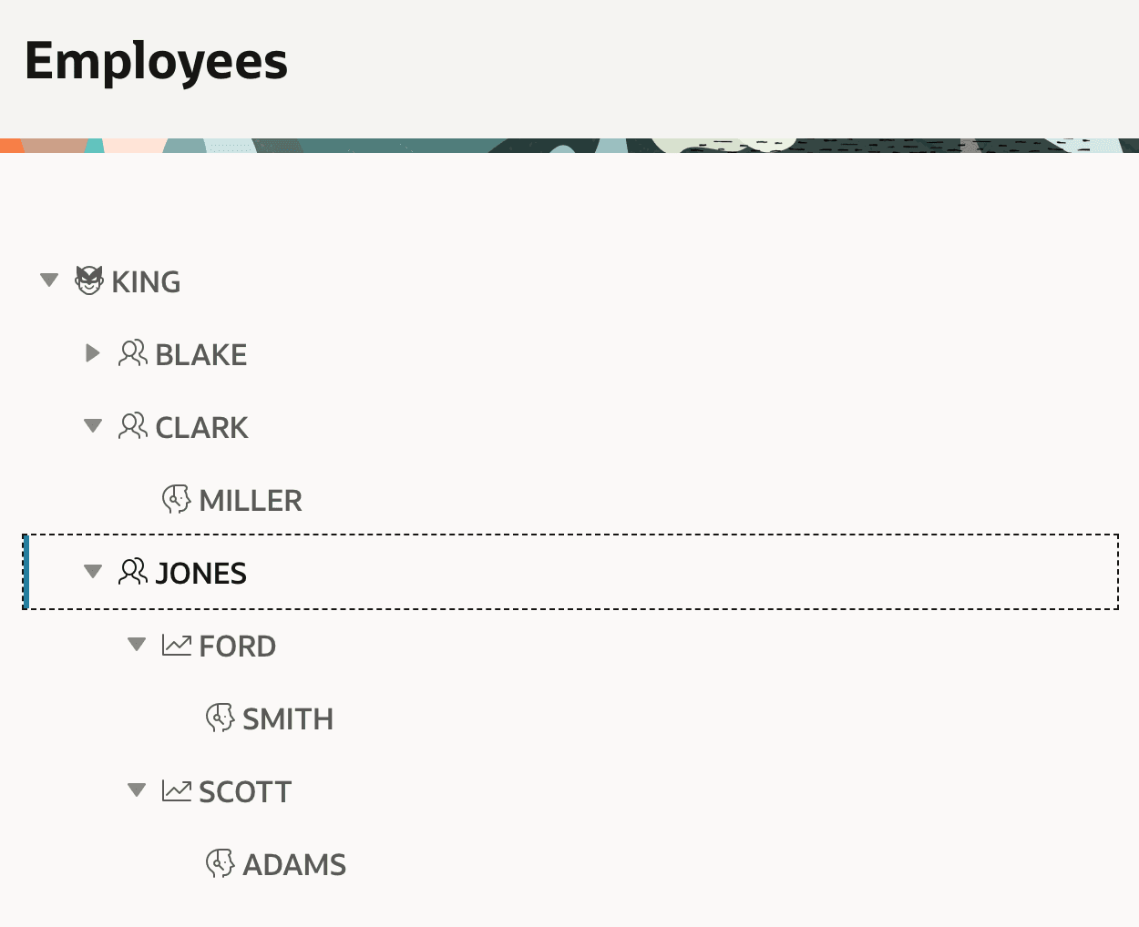 Employee Hierarchy with Icons Based on Job