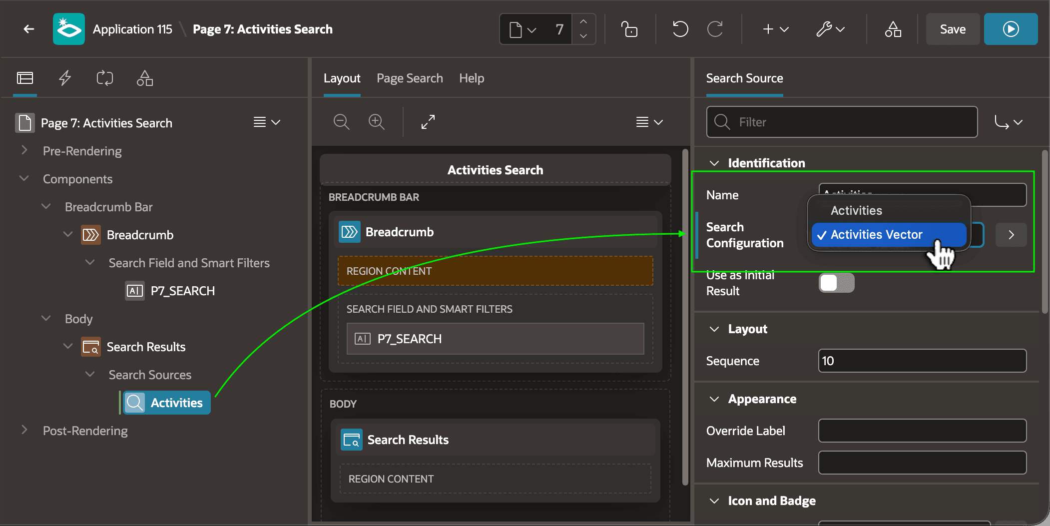 Configuring a Search Region to Use a Vector-Aware Search Configuration