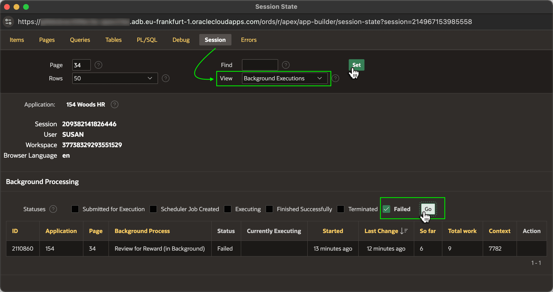 Viewing Failed Background Execution Jobs