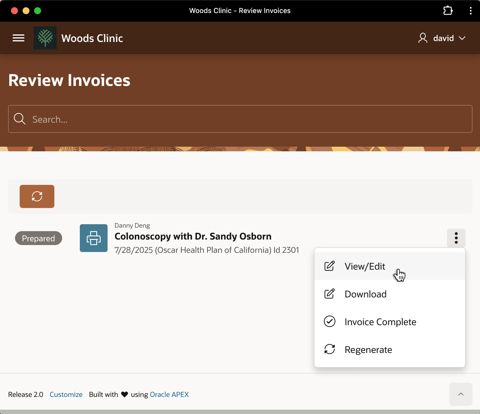 Opening the Prepared Invoice Details