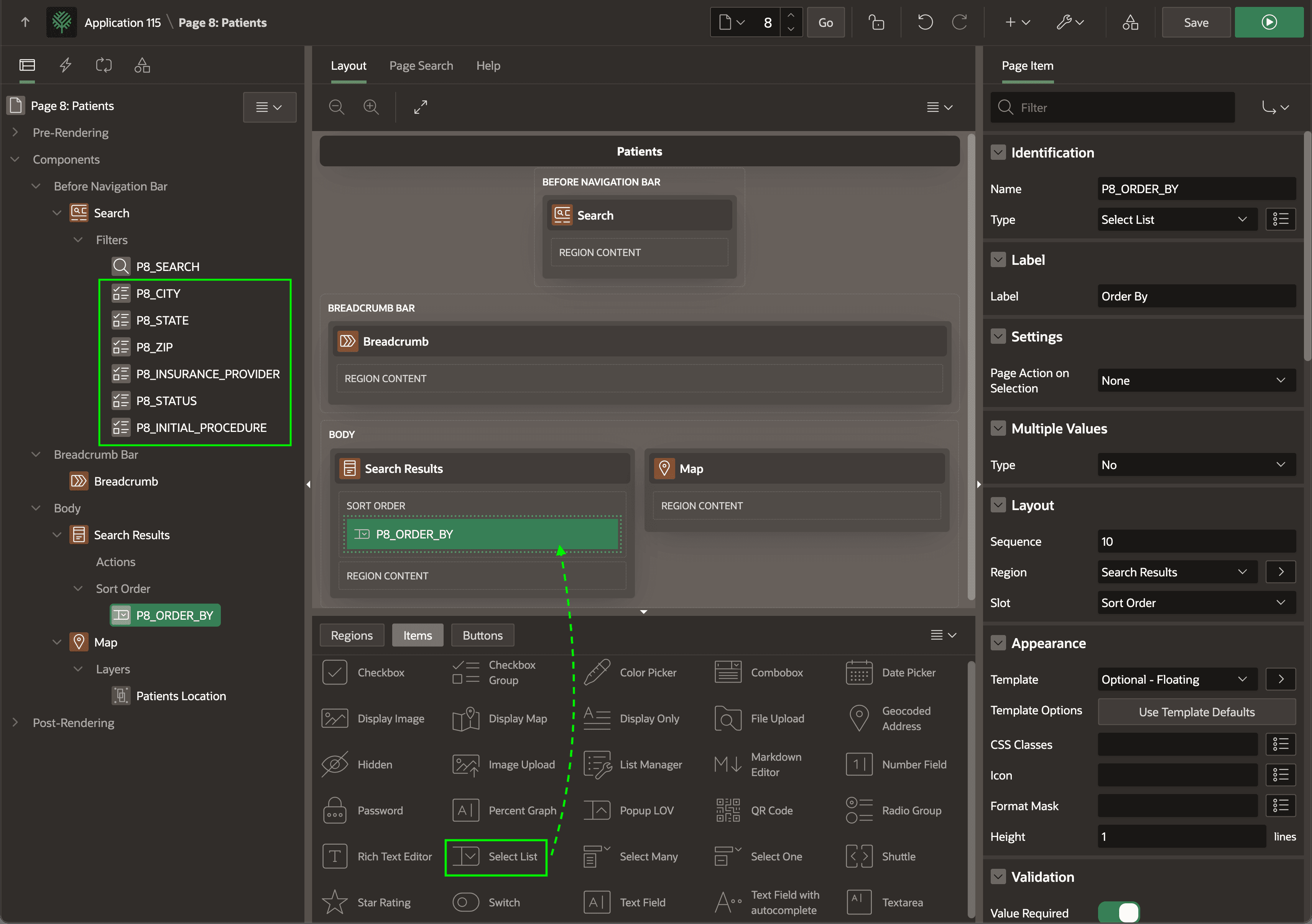 Adding a Sort By Item and Search Facets in APEX Page Designer