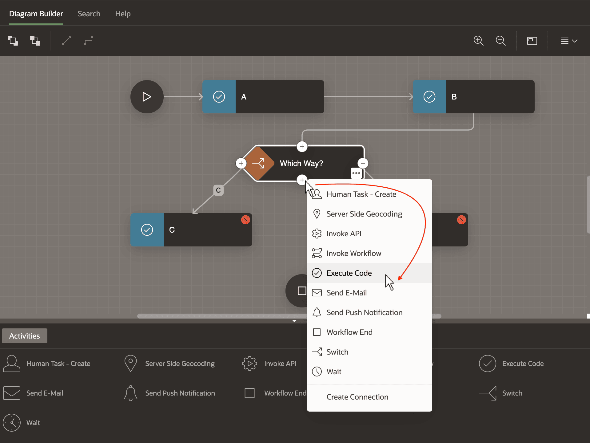 Adding a Next Activity From a Current One