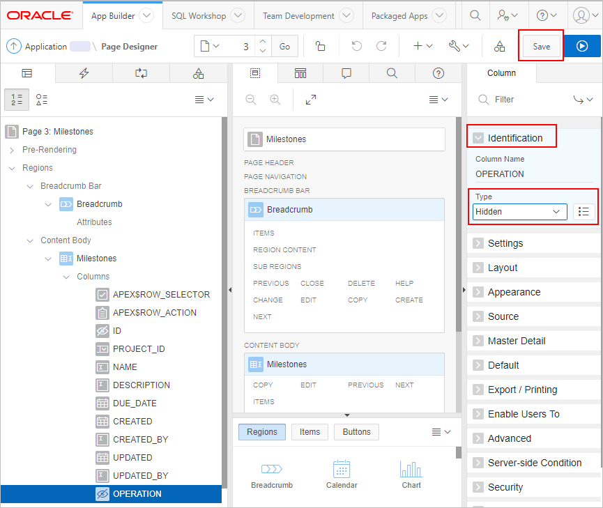  operation column attribute window