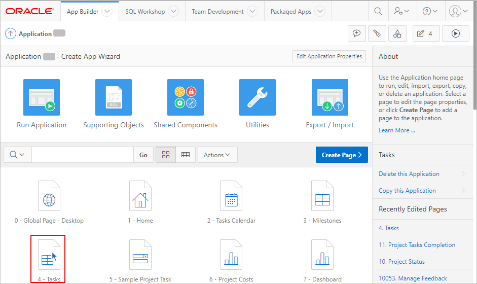 Create App Wizard Application Page