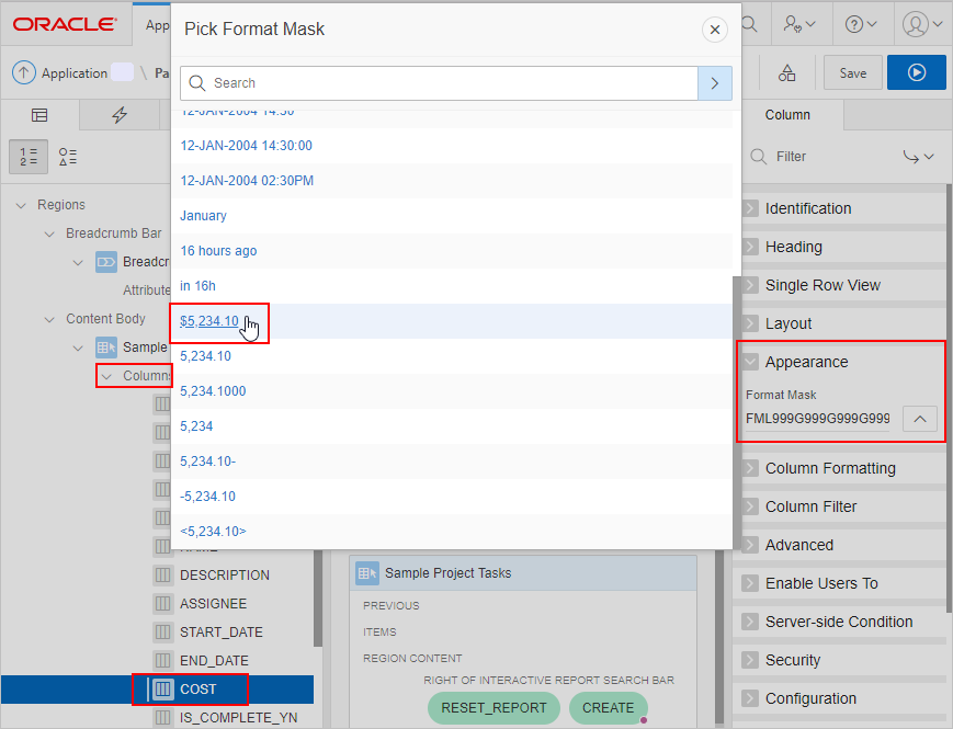 cost attribute window