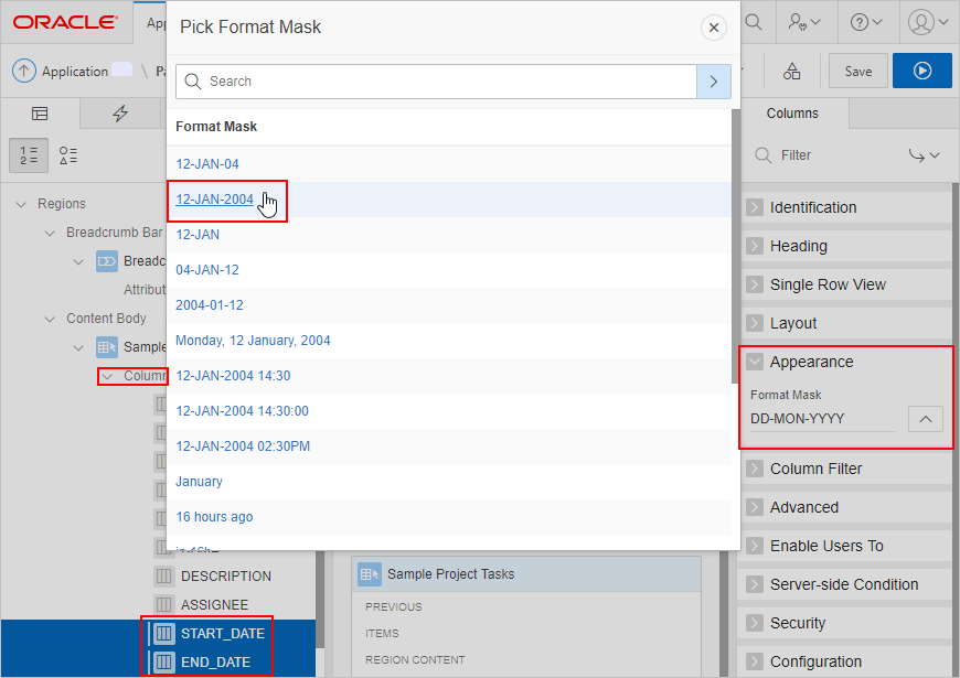 start and end date attribute window