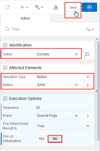Settings for Disable button