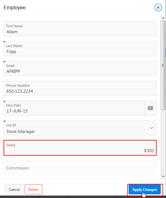 Apply Changes button on Employee Details form