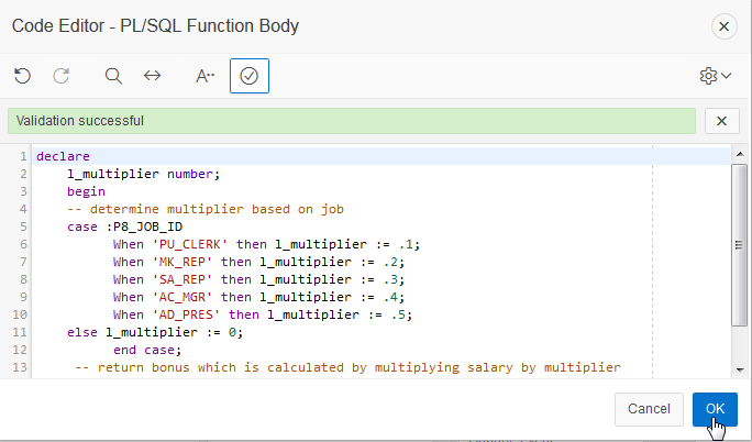 validation of plsql to calculate bonus