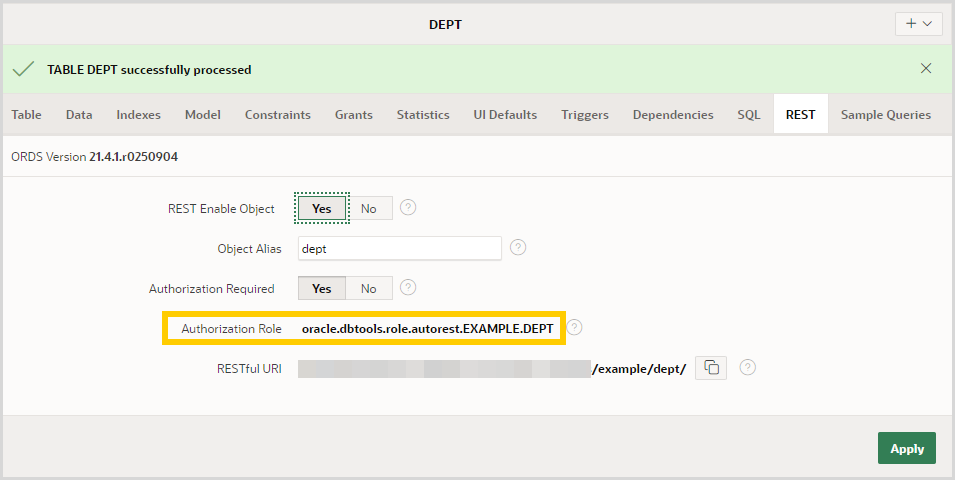 Enabling Authorization for REST Enabled Objects