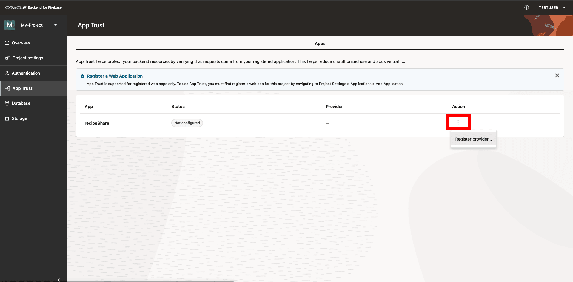 Console: Register App Trust Provider