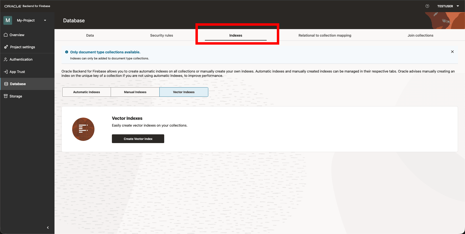 Console: Create Vector Index
