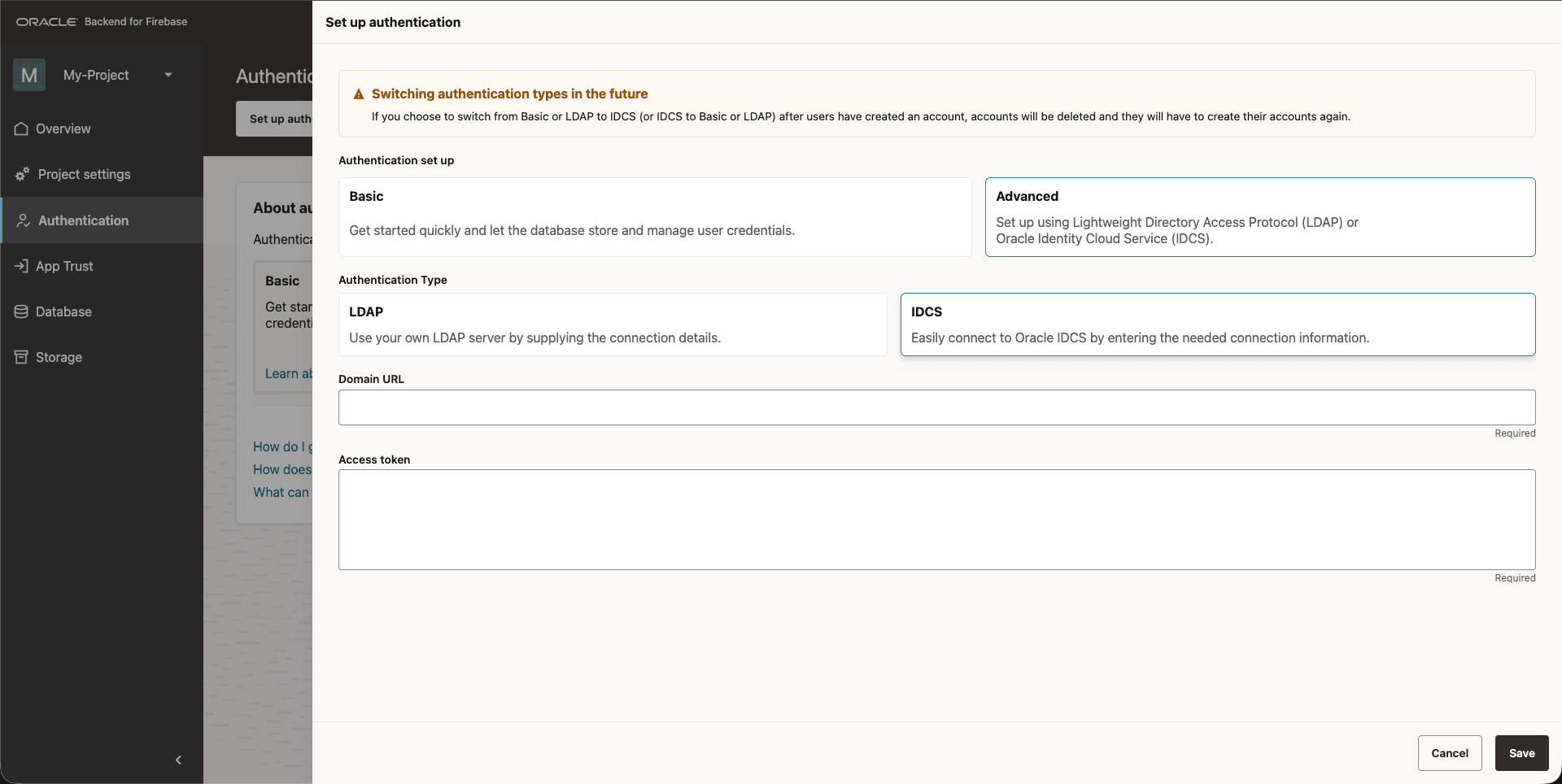 IDCS Authentication Configuration