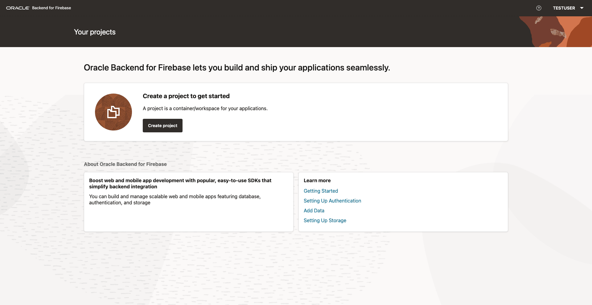 Oracle Backend for Firebase Console UI
