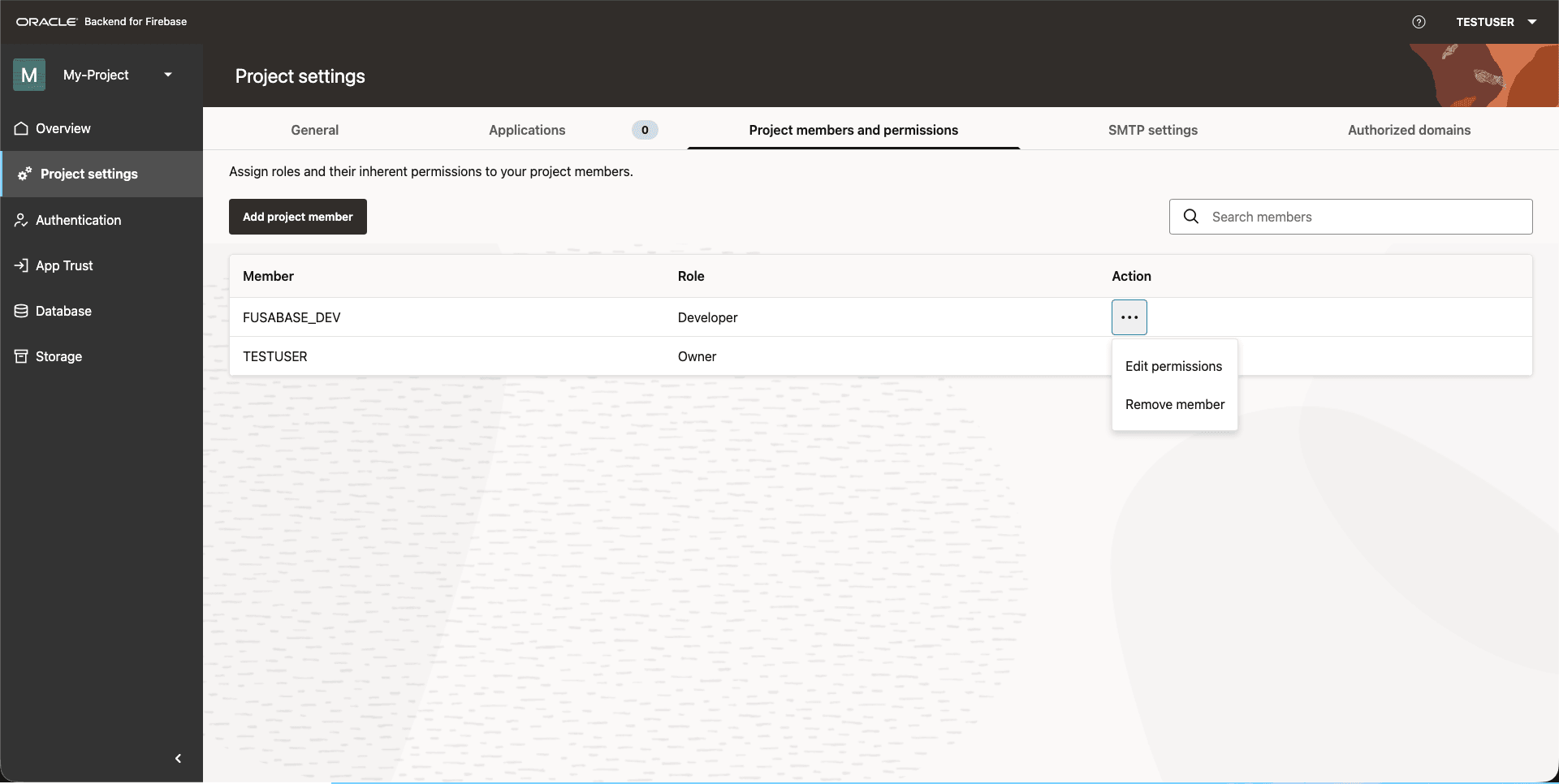 Action Menu with Edit Permissions and Remove Member Options