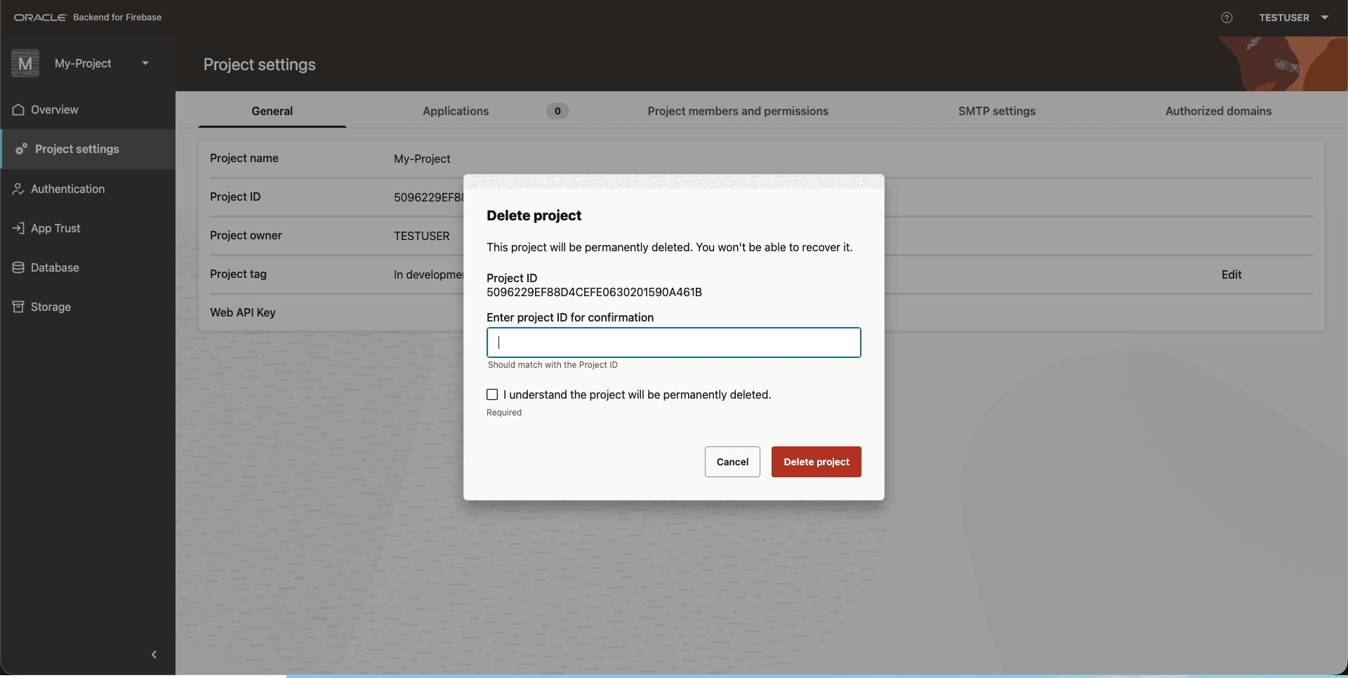 Delete Project Dialog