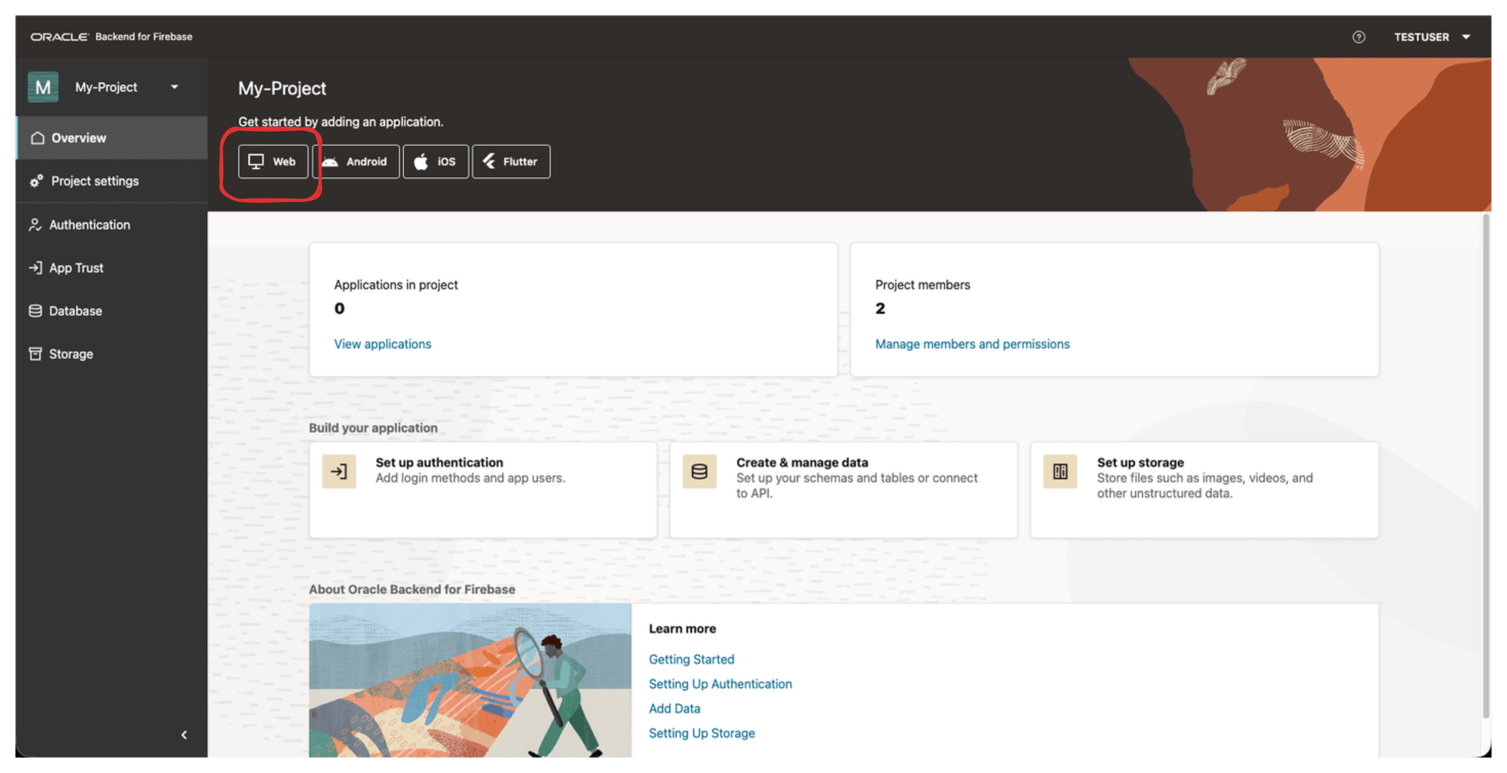 Add Web App Using Console