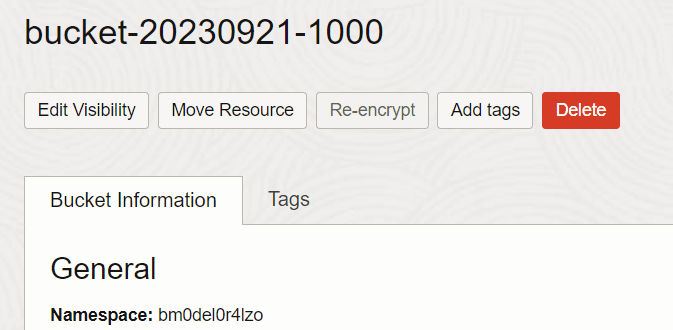 Bucket Name and Namespace Information