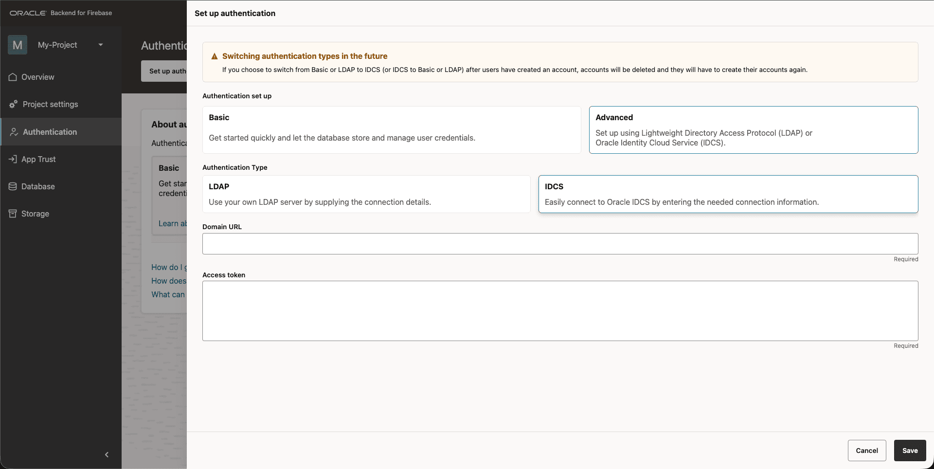 IDCS Authentication Configuration