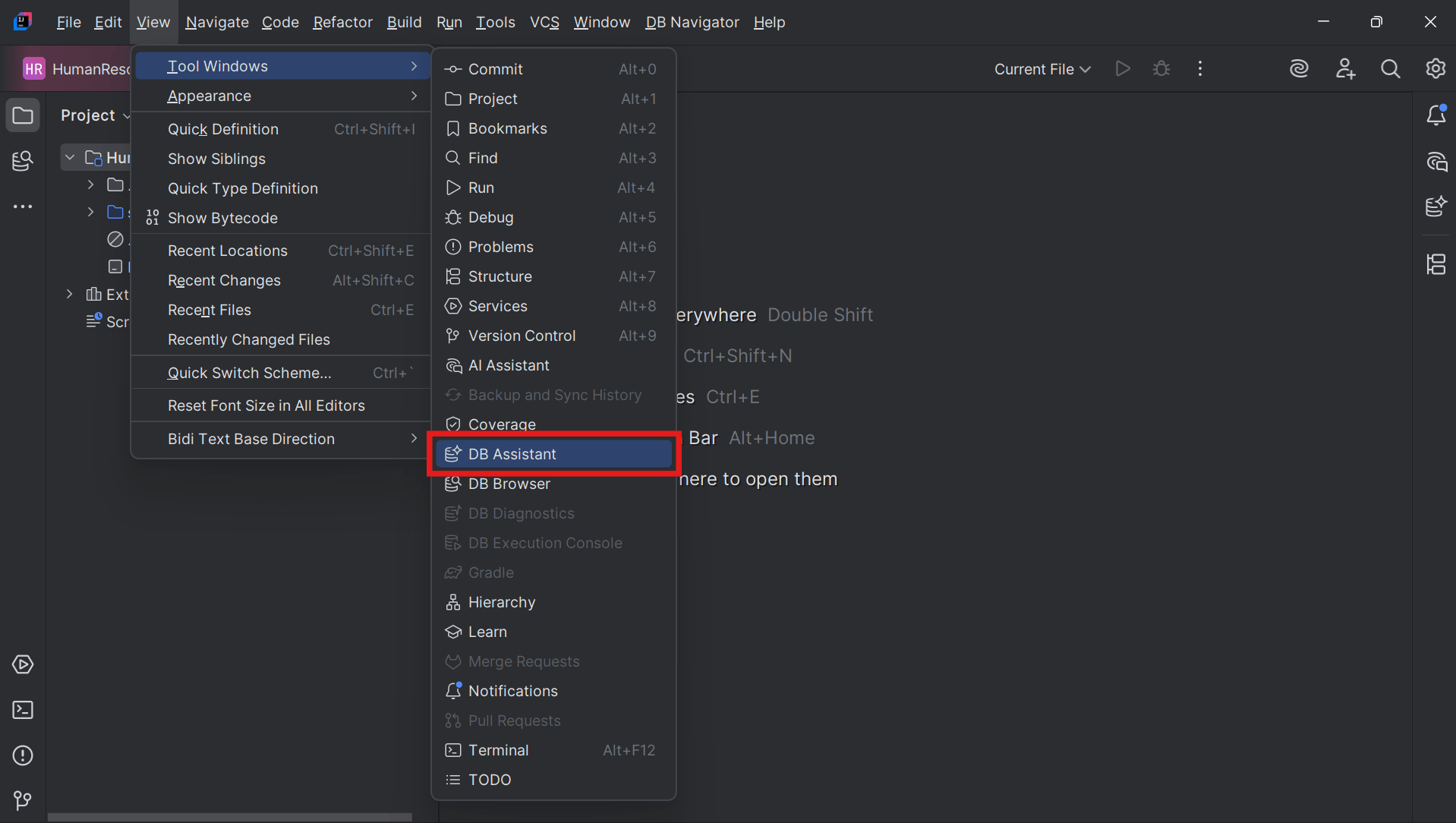 Accessing DB Assistant window from Main Toolbar