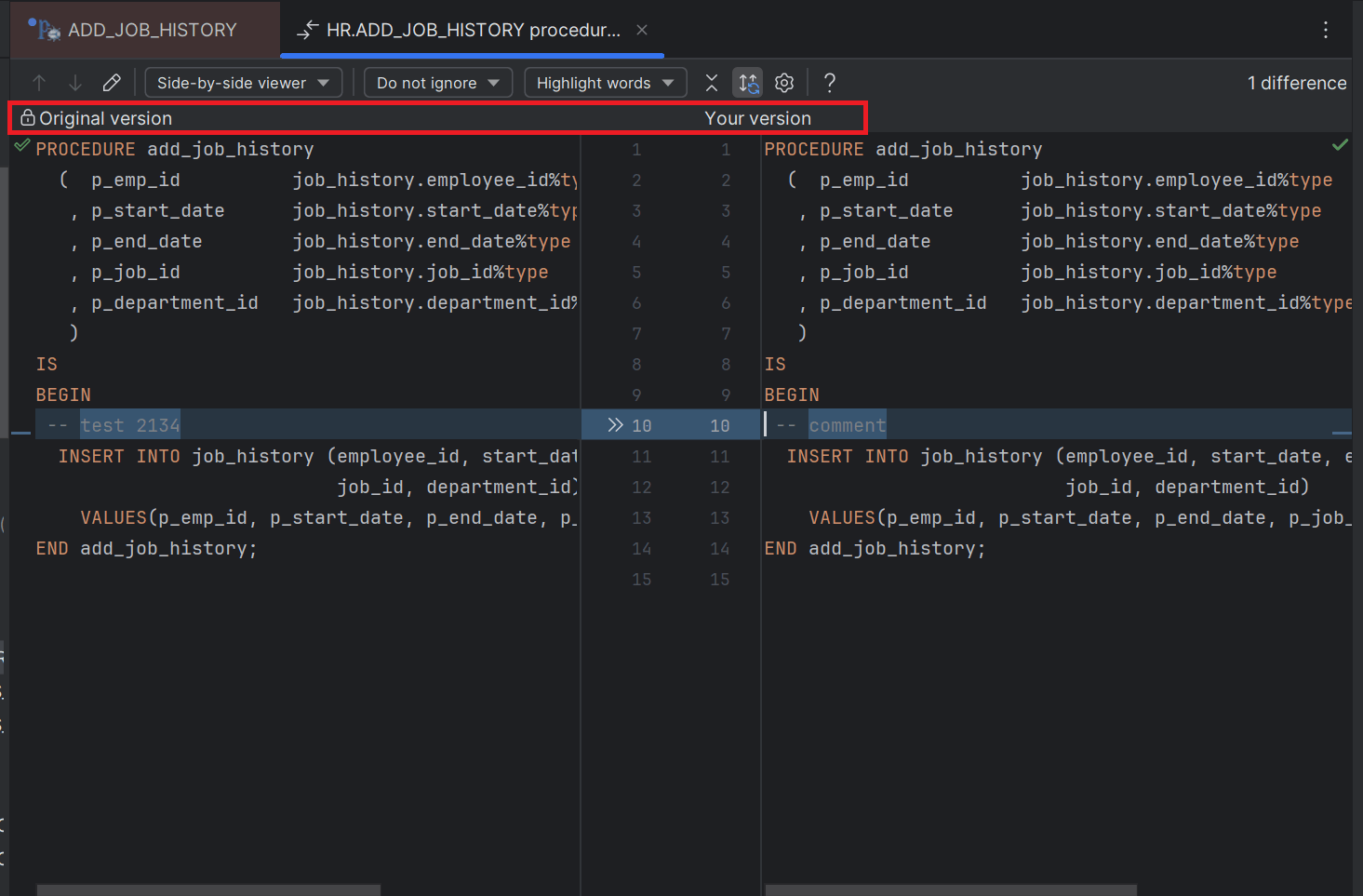 Compare code with original version