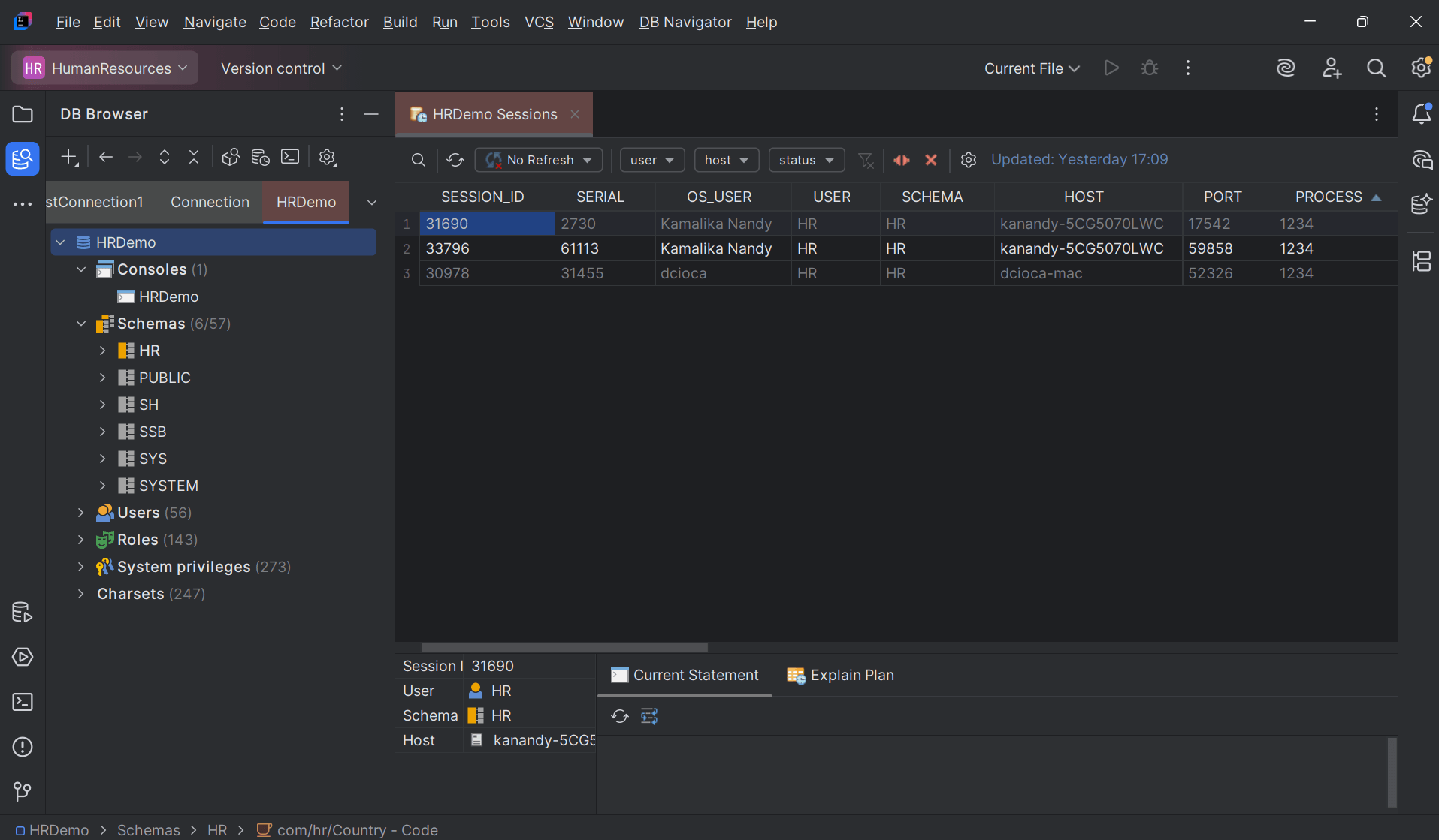 Session Browser window