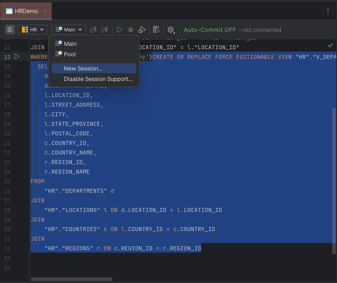 Creating a new database session